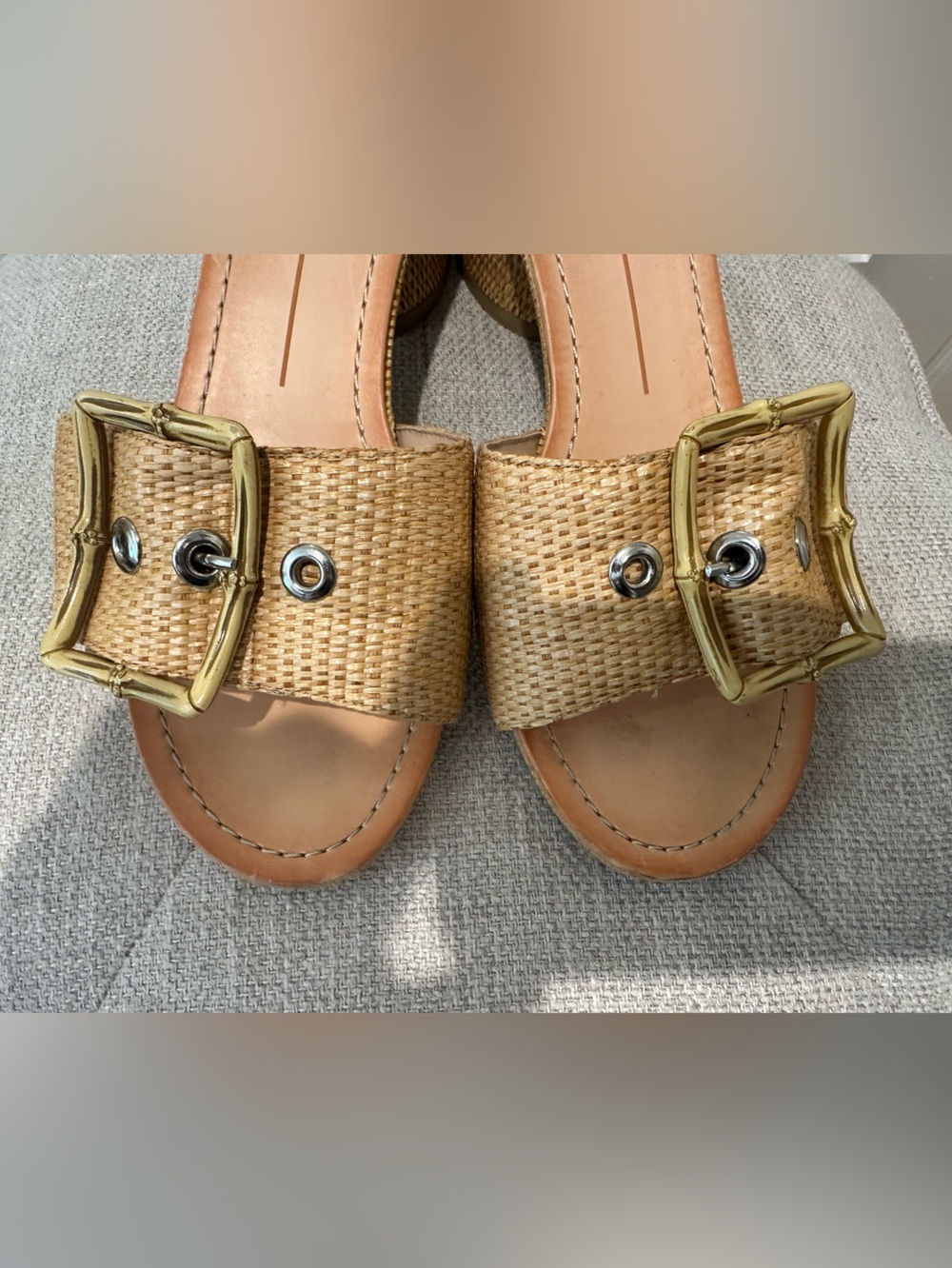 Dolce Vita size 8 Wide raffia slides with faux bamboo buckle detail - Picture 7 of 10